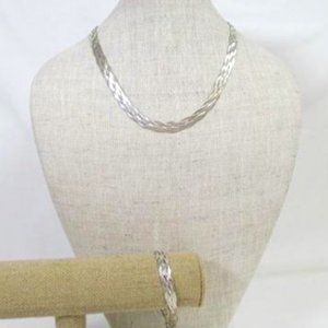 Vtg 925 Sterling Silver Italy 5 Strand Braided Herringbone Necklace/Bracelet Set